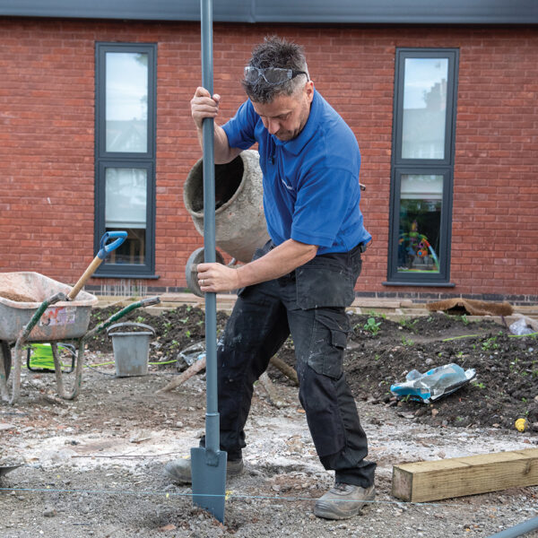 narrow holes for fence posts or cables