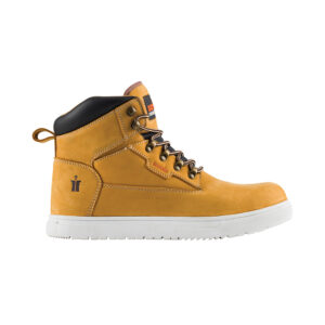 Sports styled mid-ankle safety boot with flexible nubuck leather upper